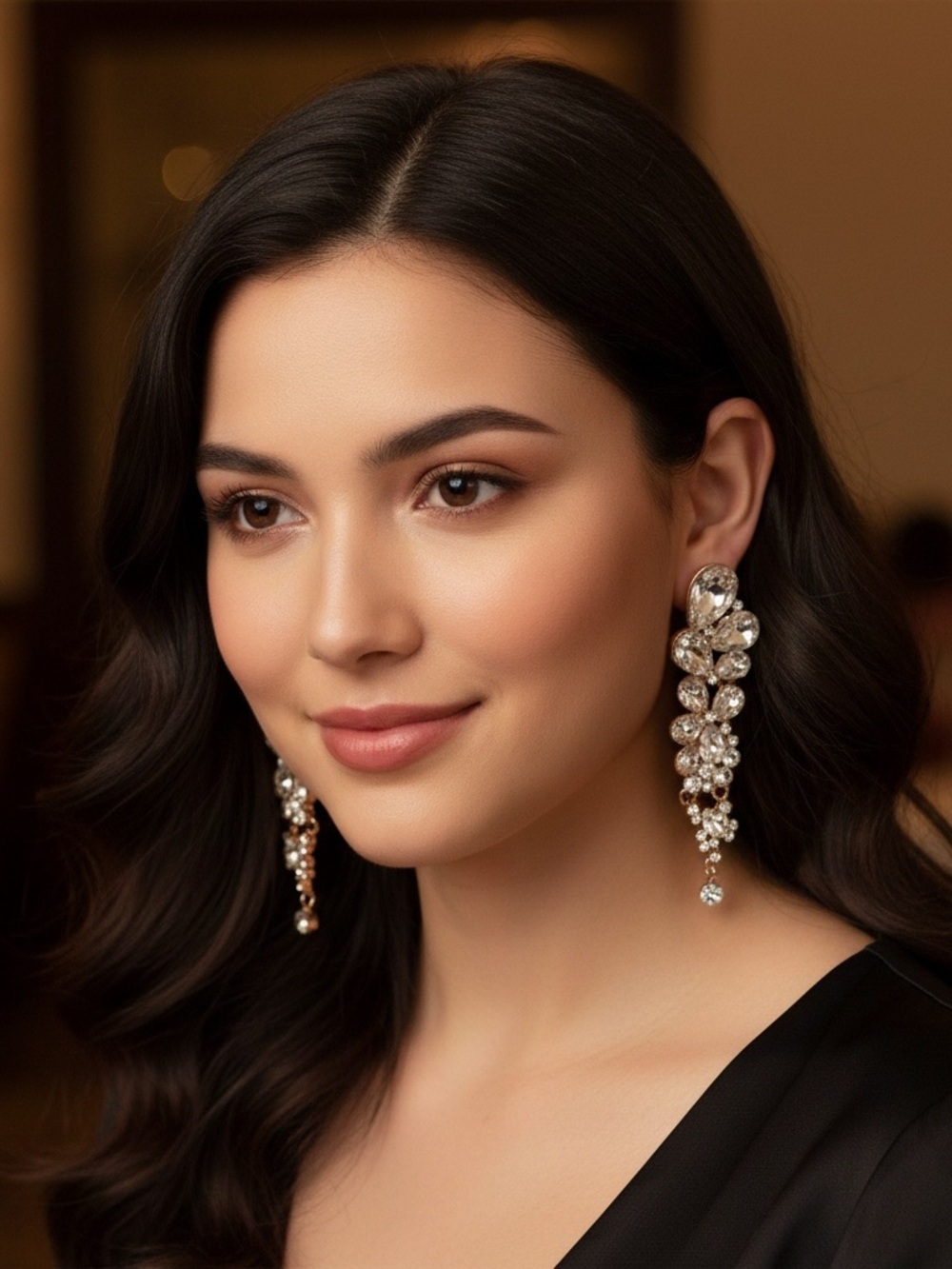 Fashion Crystal Drop Earrings in Gold - Elegant Women's Jewelry